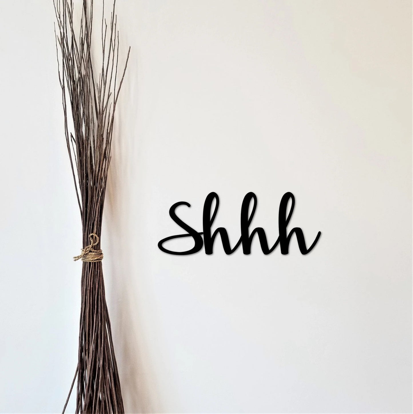 Shhh Sign Word Art Metal Wall Decor Master Bedroom Decor Nursery Room Library Saying Cursive Font Script Words For The Wall - 8 inches - metal sign