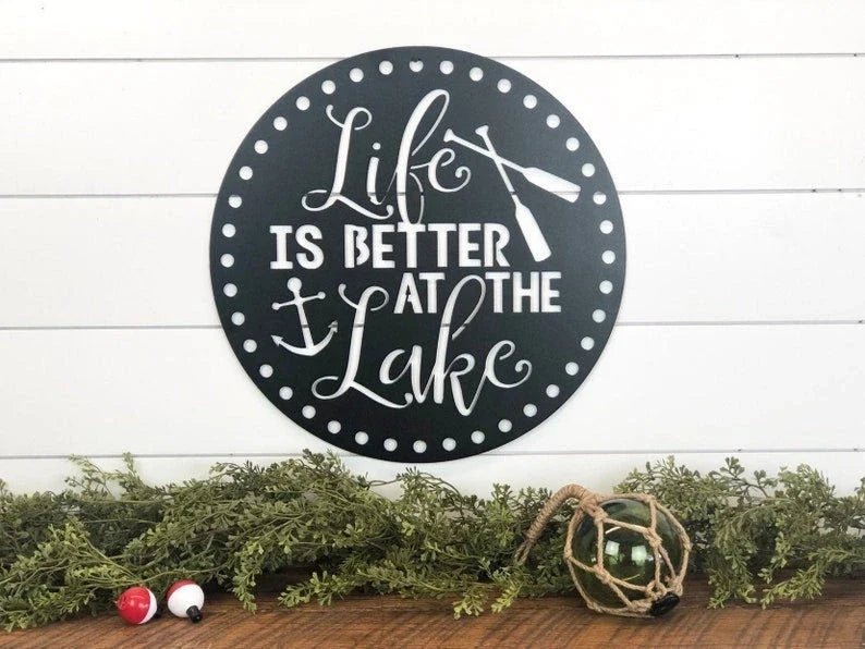 Life Is Better At The Lake Metal Art Lake House Sign Lake House Metal Word Sign Lake House Decor Summer Decor Porch Decor - 8 inches - metal sign