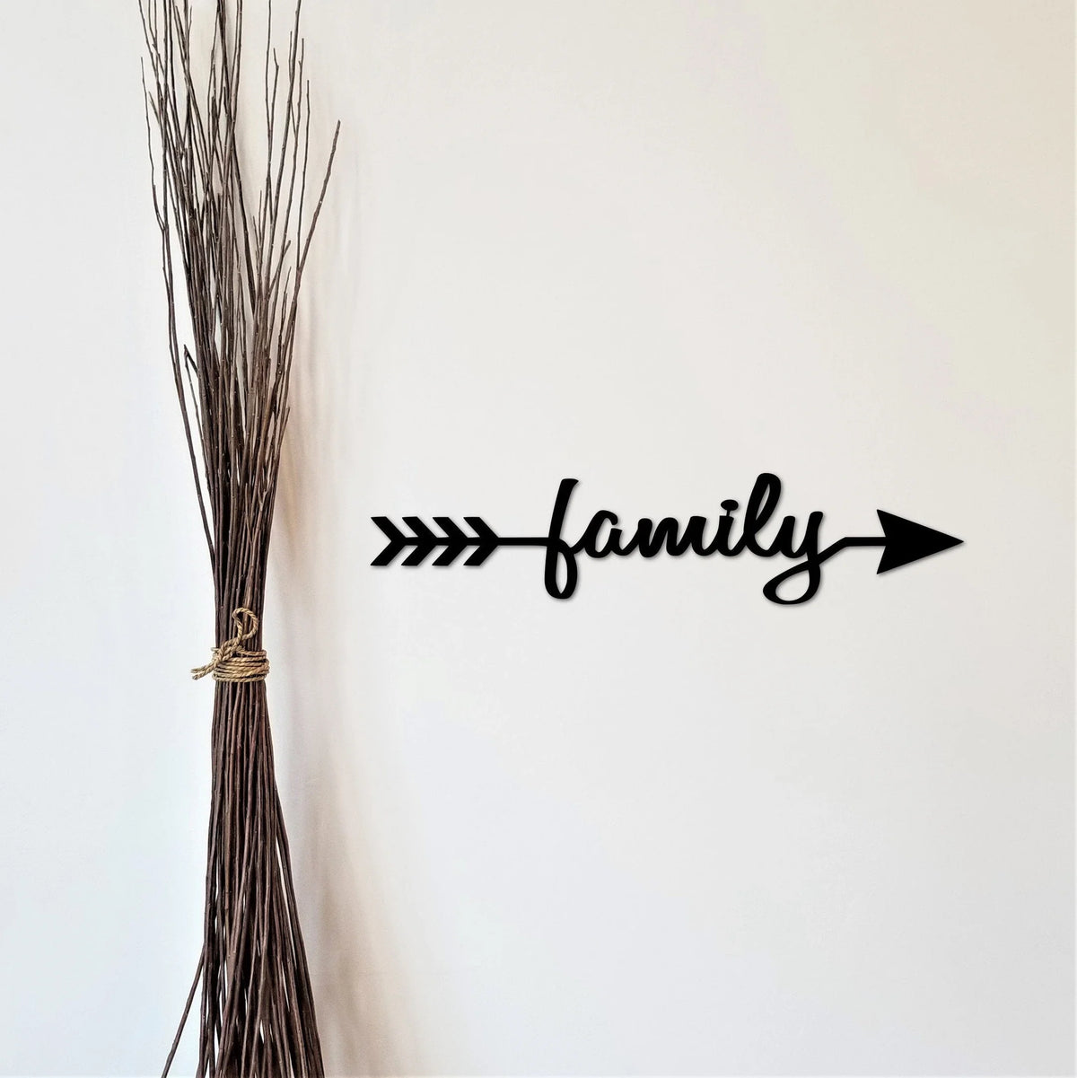 Arrow Family Word Sign Large Cursive Words For The Wall Arrow Decor Gallery Wall Script Wall Words Family Sign - 8 inches - metal sign