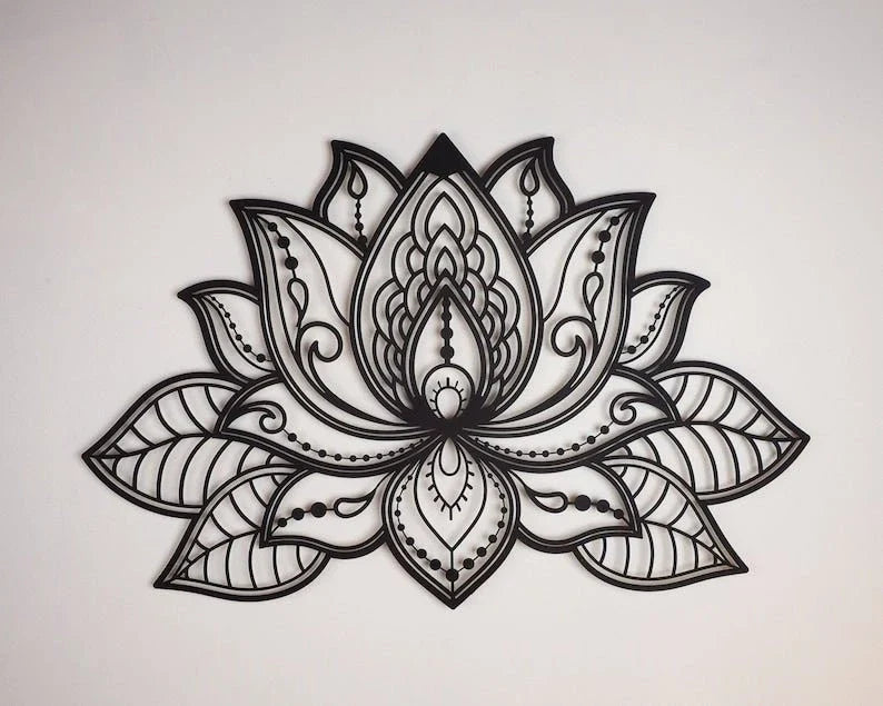 3D Mandala Lotus Flower Wall Decor Metal Wall Hangings Living Room Gold Bedroom Wall Decor Spiritual Decor - 8 inches - metal sign