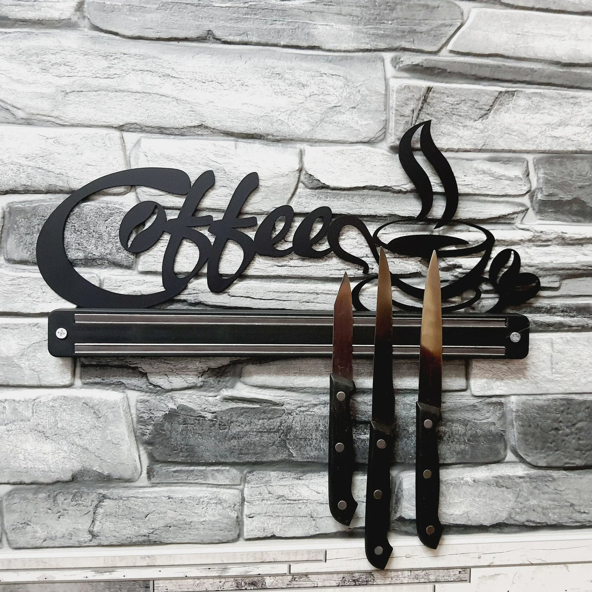Magnetic Knife Holder Coffee Metal Kitchen Wall Decor - 8 inches - metal sign