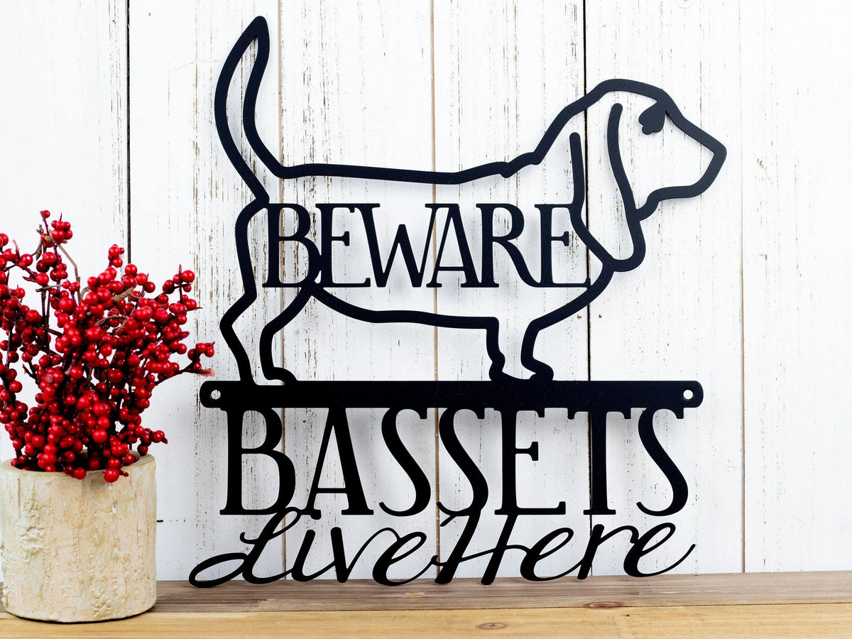 Basset Hound Beware Metal Sign Outdoor Sign Basset Hound Metal Wall Decor Wall Hanging - 8 inches - metal sign