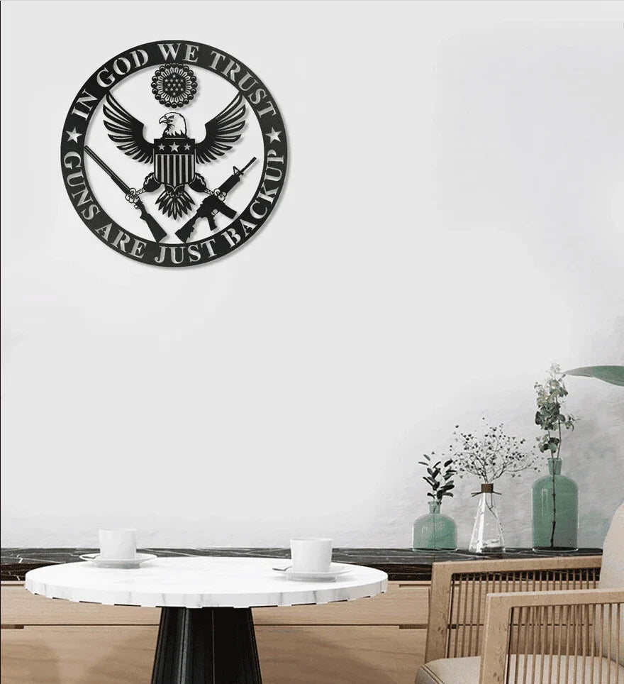 Eagle In God We Trust American Flag Metal House Sign - 12 inches - metal sign