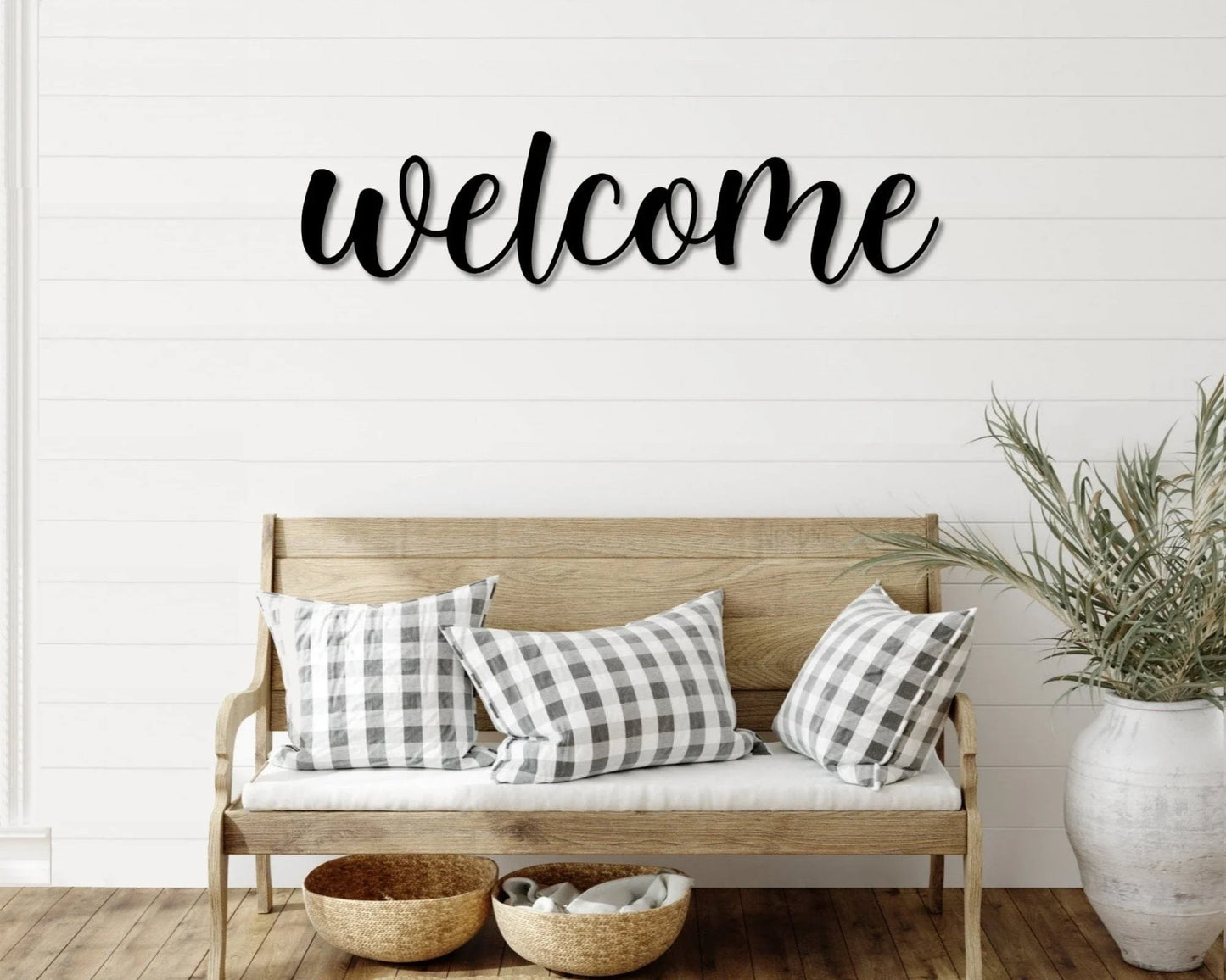 Welcome Metal Word Art Cursive Script Word Sign Rustic Metal Welcome Sign Farmhouse Decor Housewarming Word Art - 12 inches - metal sign