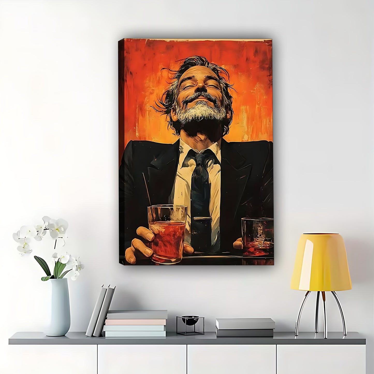 Vintage Gentleman & Whiskey Glass Canvas Art - Sophisticated Bar Wall Decor