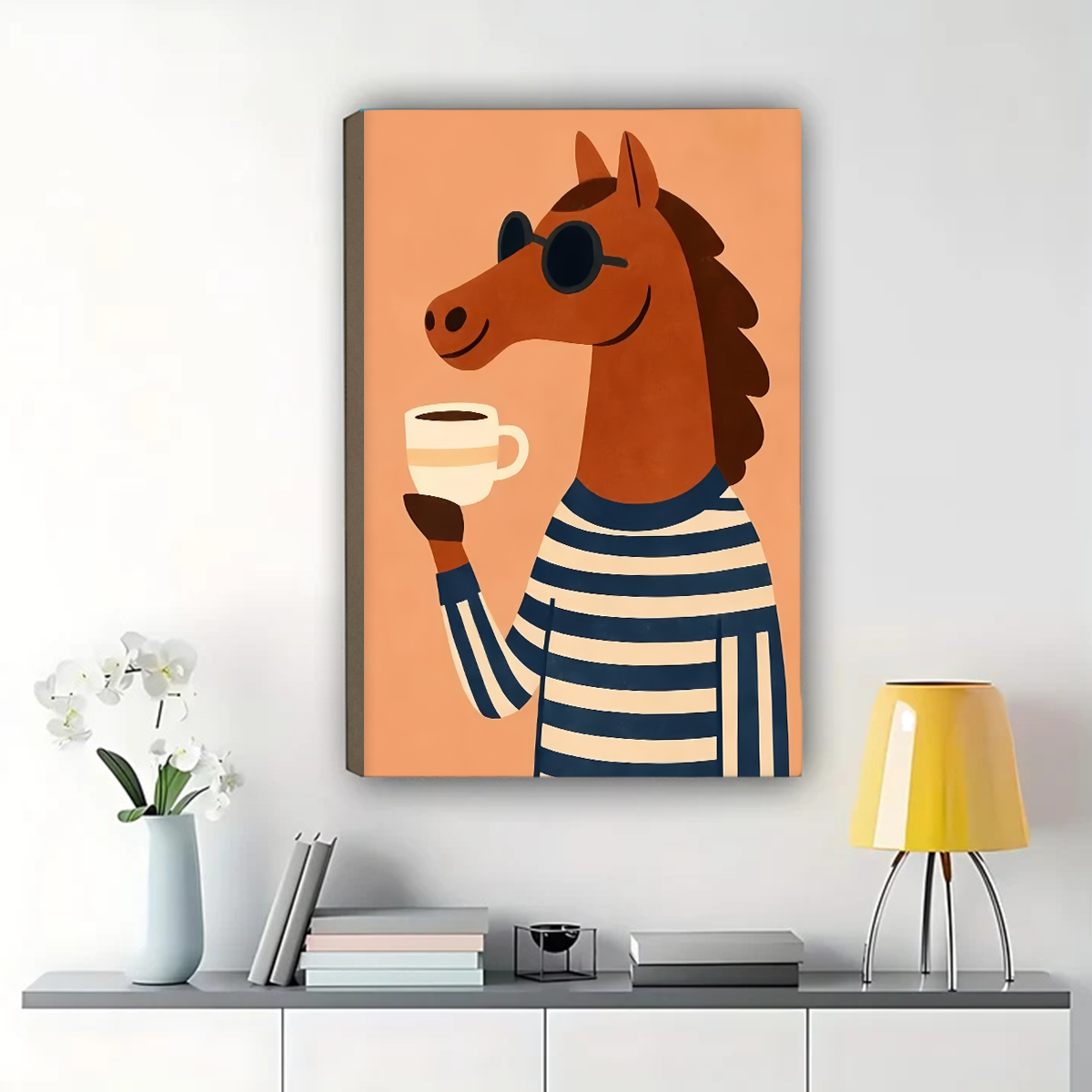 Coffee Horse Wall Art Print - Whimsical Animal Illustration