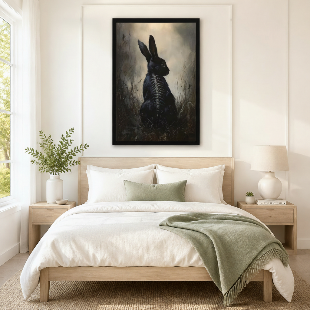 Dark Gothic Black Rabbit Spine Oil Painting Canvas Print