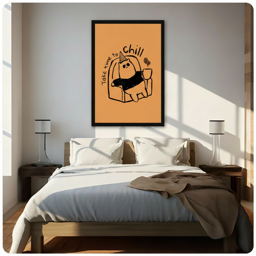 Take Time to Chill Cat Coffee Funny Canvas Print