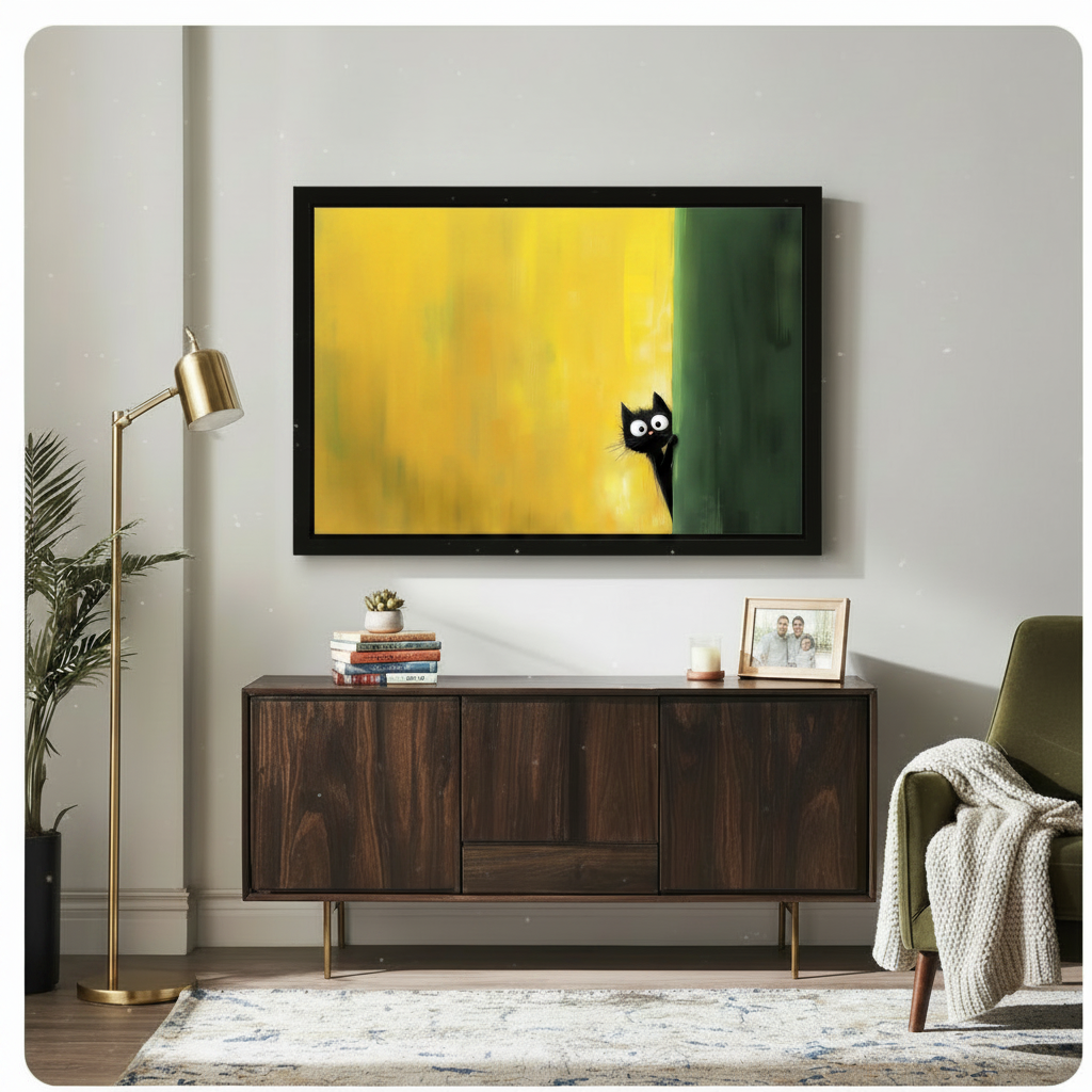 Curious Black Cat Canvas Wall Art – Playful Decor