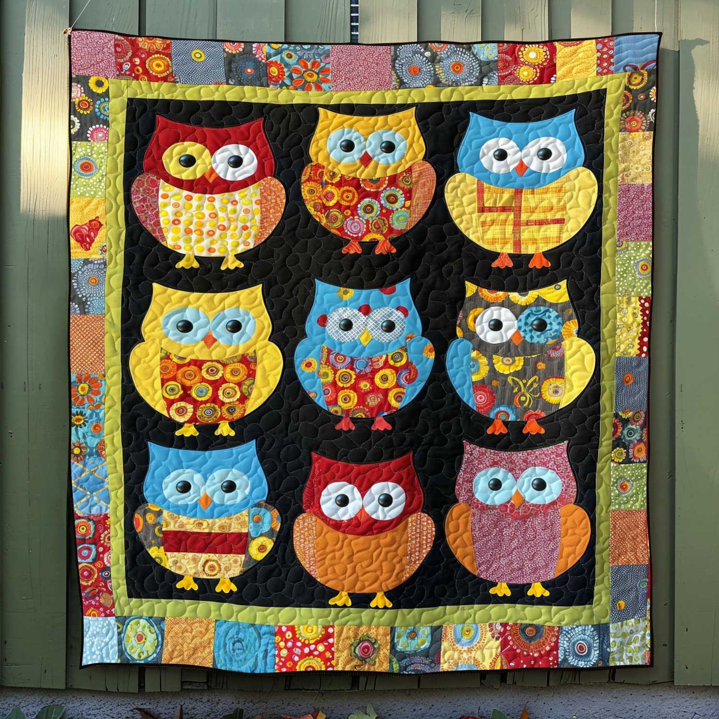 Cozy Coloful Owl Quilted Blanket - Throw (55" x 60")