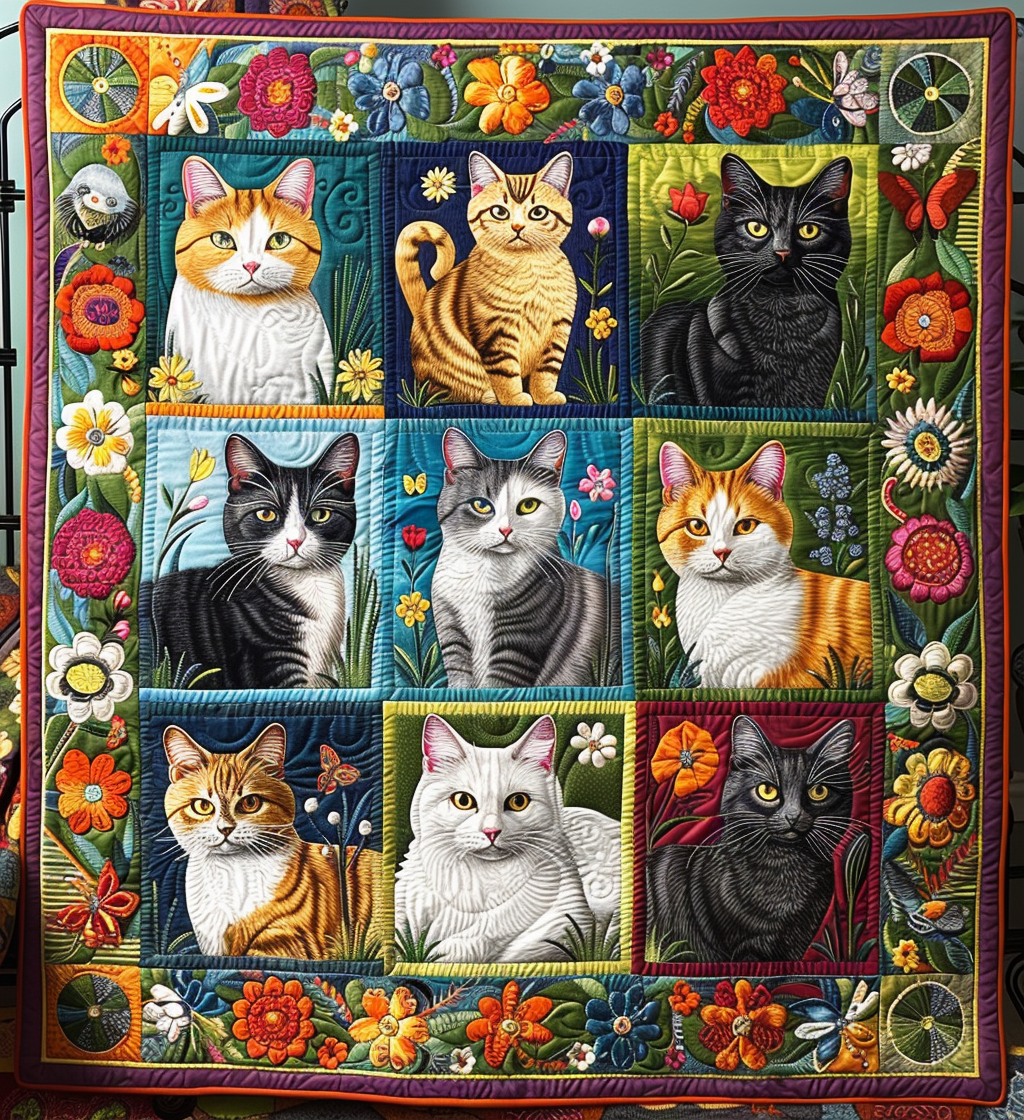 Whimsical Whiskers Quilted Blanket - Throw (55" x 60")