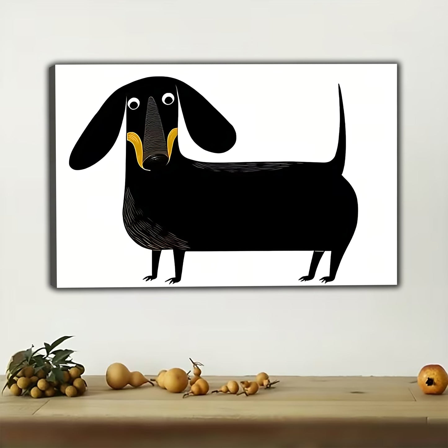 Minimalist Black Dachshund Canvas Print - Sleek Wiener Dog Wall Decor