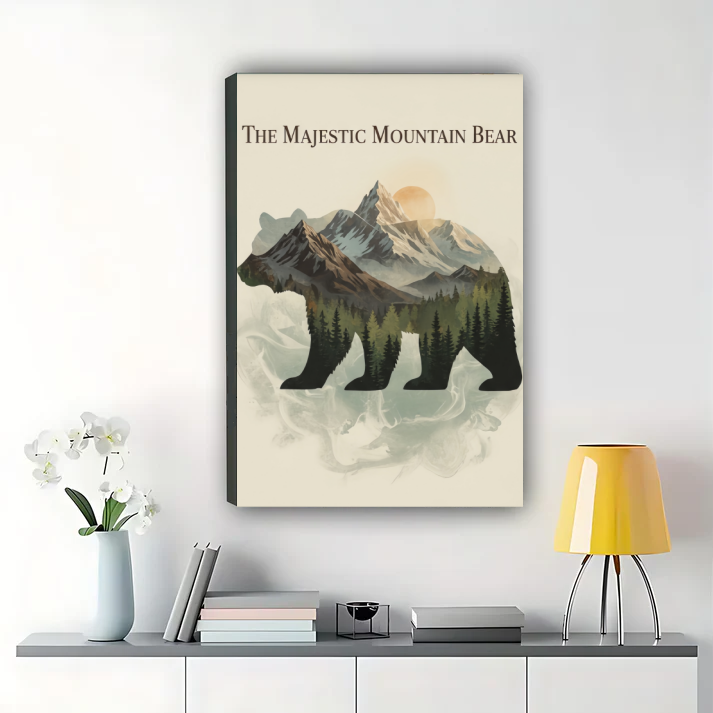 Mountain Bear Wall Art - Double Exposure Nature Print