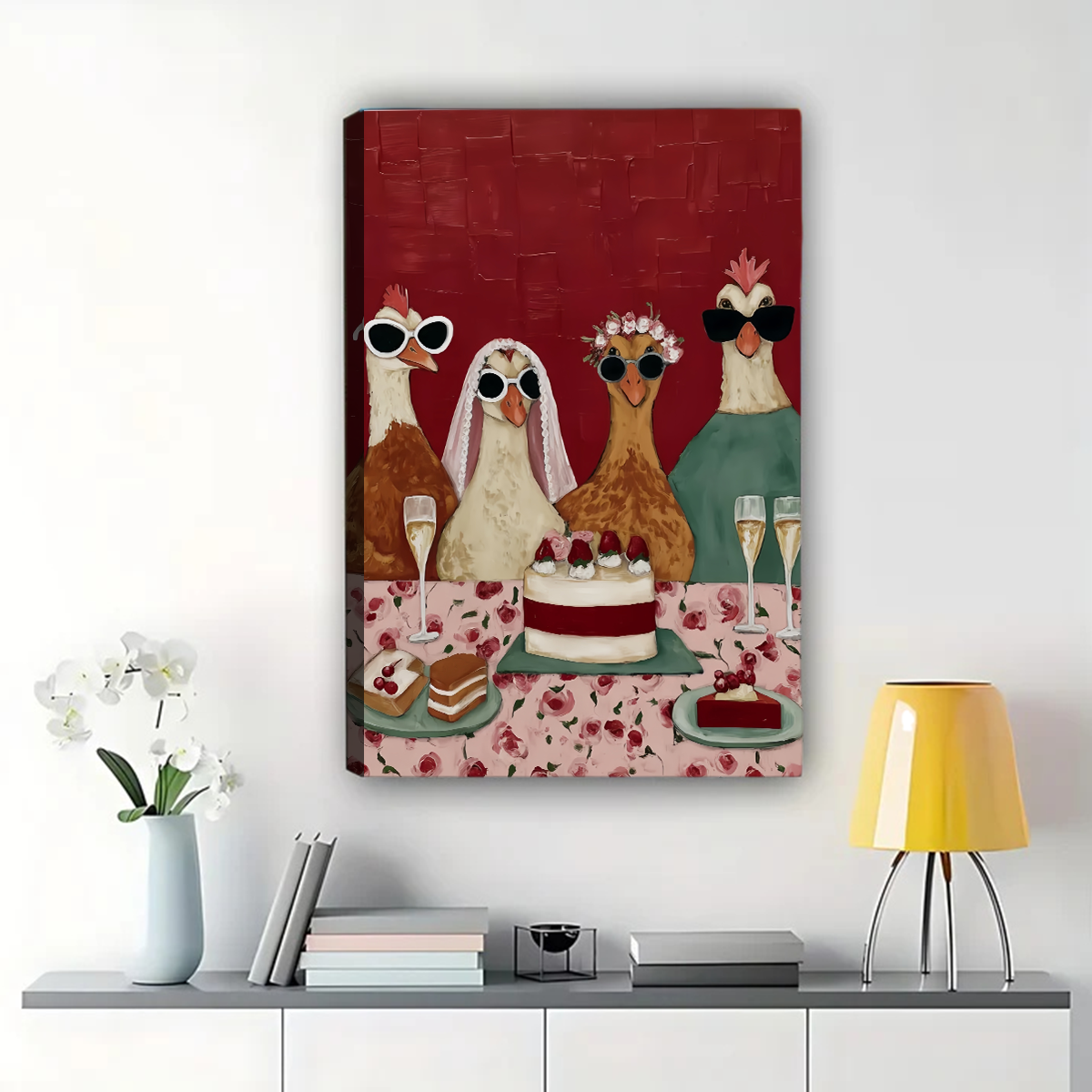 Ducks in Sunglasses Party Canvas Art - Whimsical Kitchen Wall Decor