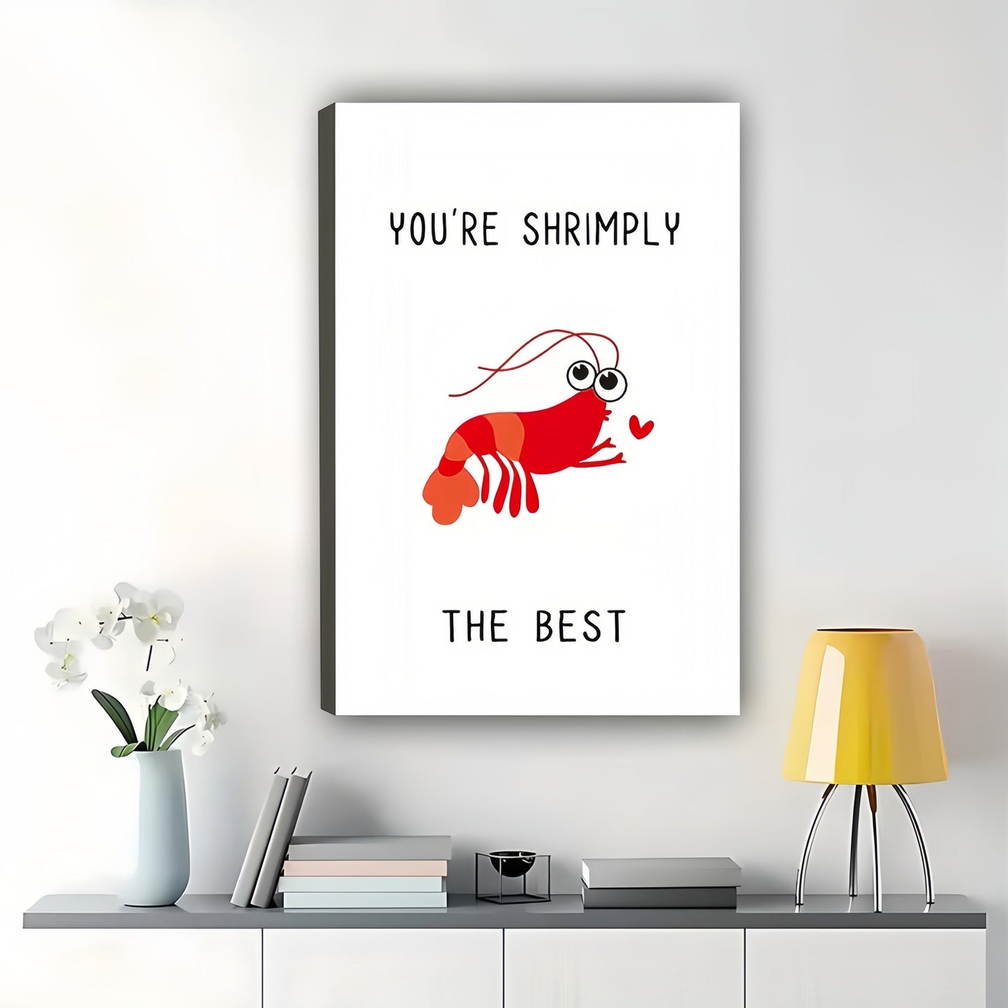 You're Shrimply a great – Cute Shrimp Pun Greeting Card Wall Art on Natural Wood Canvas