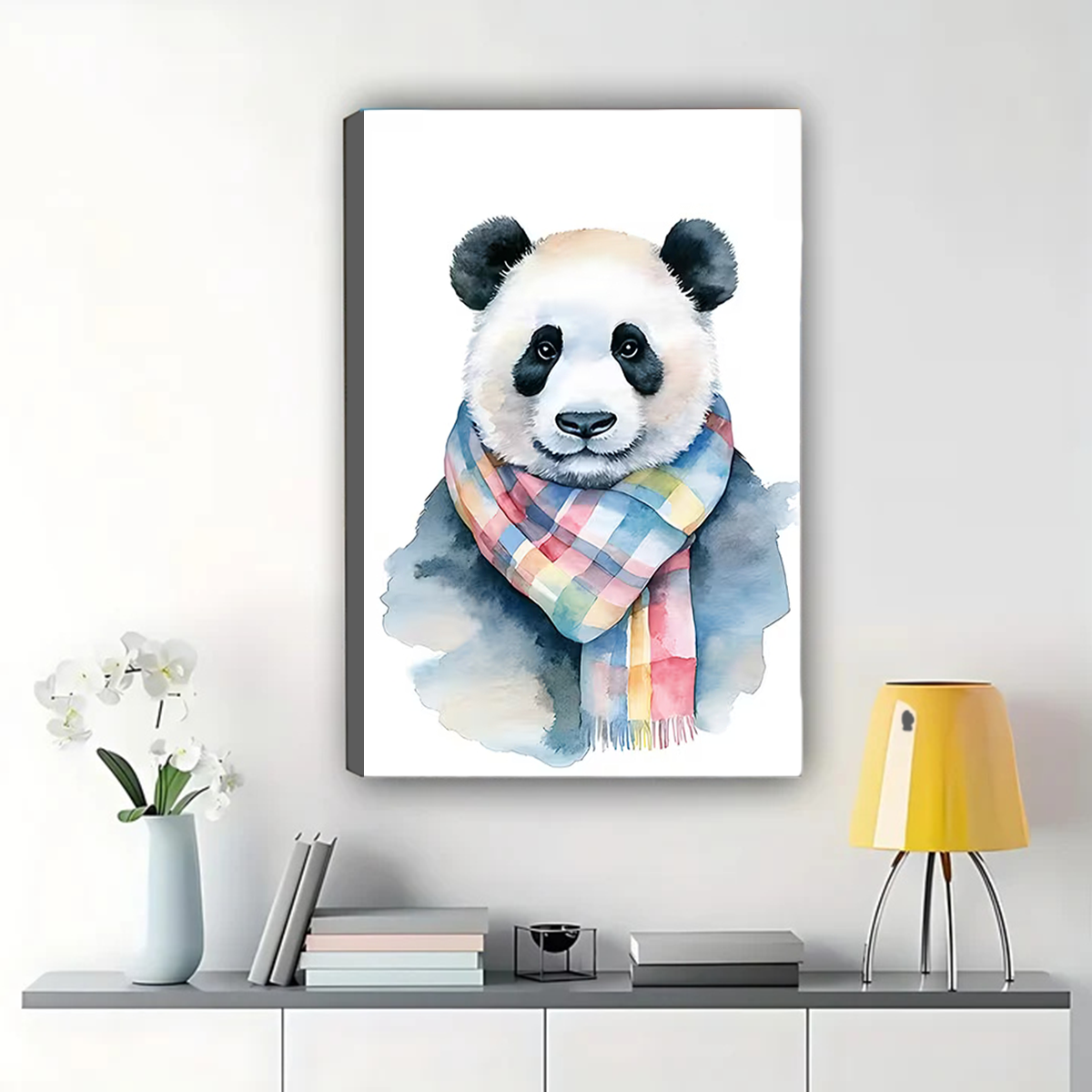 Watercolor Panda with Scarf Canvas Print - Cute Animal Nursery Art