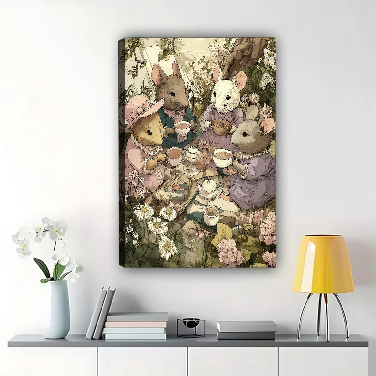 Mice Tea Party Wall Art - Enchanted Garden Storybook Print