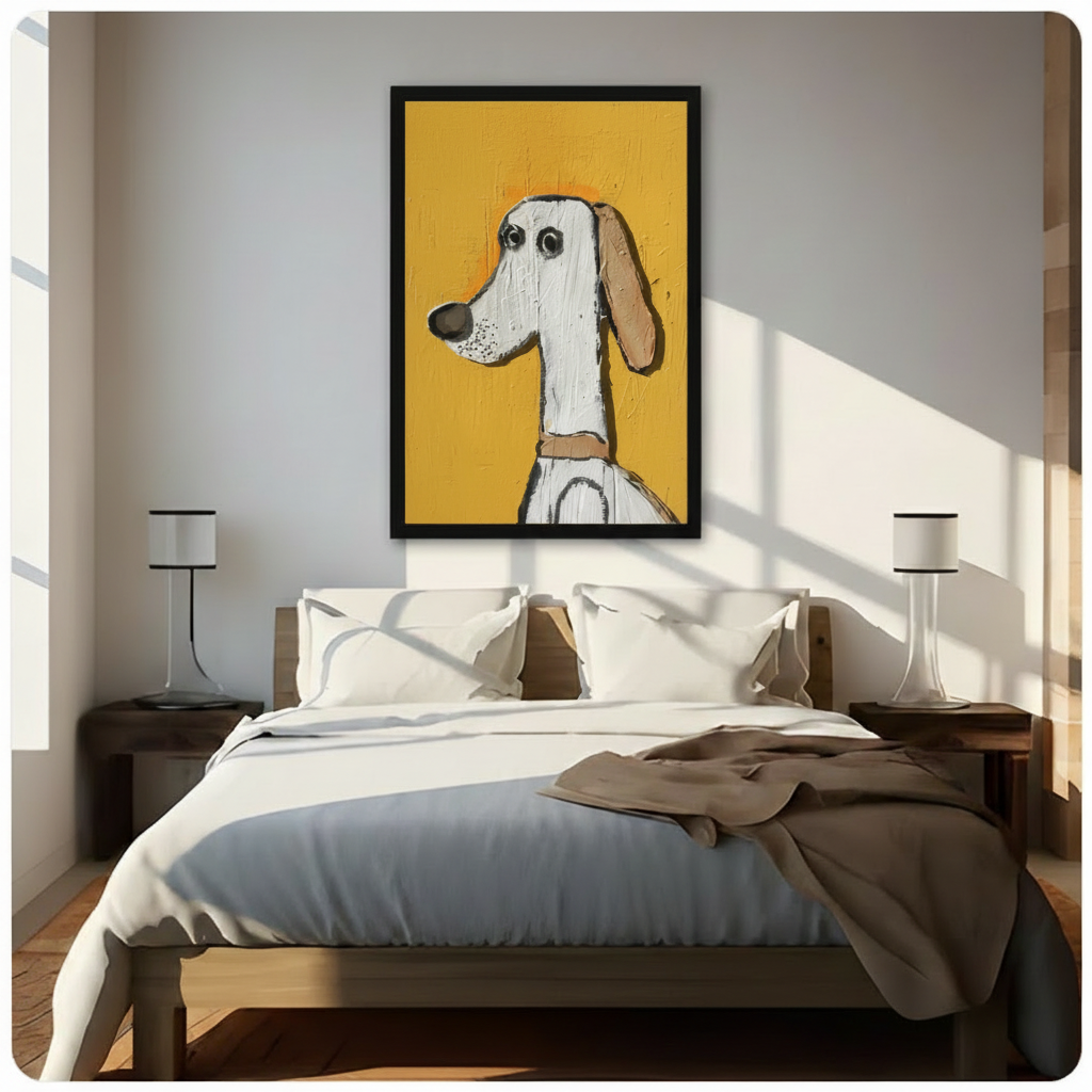 White Hound Dog Yellow Pop Art Canvas Wall Art