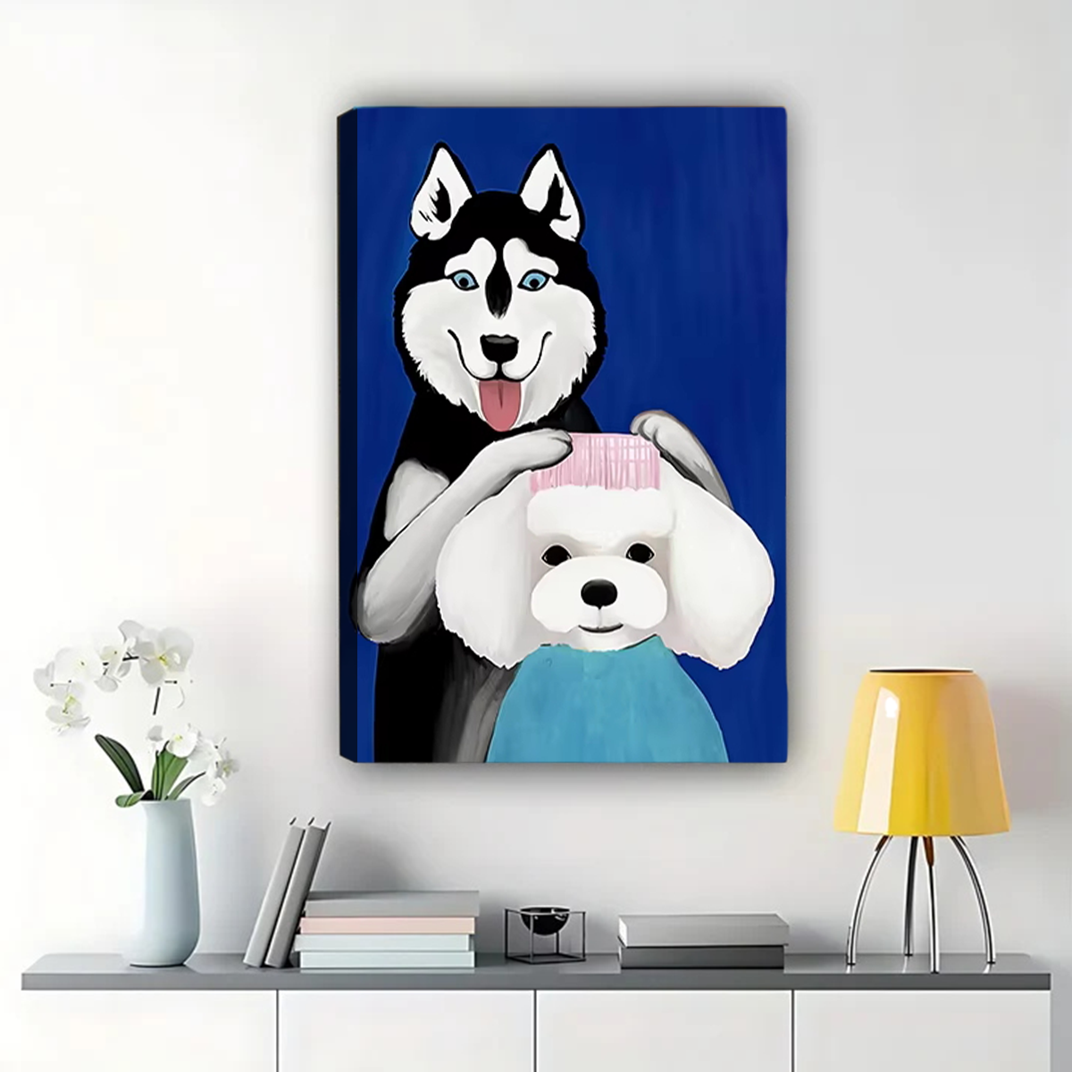 Husky and Bichon Frise Wall Art - Cute Dog Duo Canvas Print