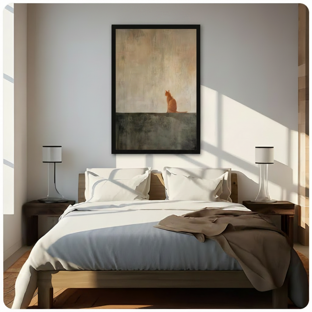 Solitary Orange Cat Minimalist Oil Painting Canvas Print