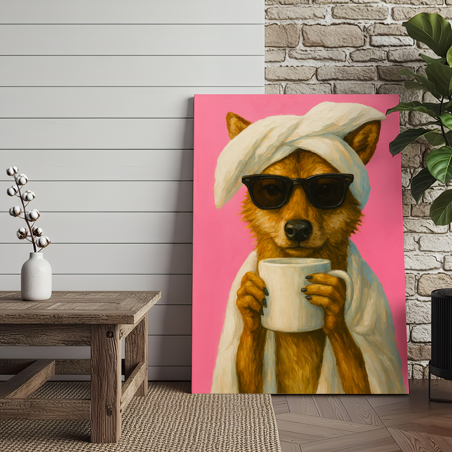 Wolf Morning Coffee 3D Wrapped Canvas Wall Art