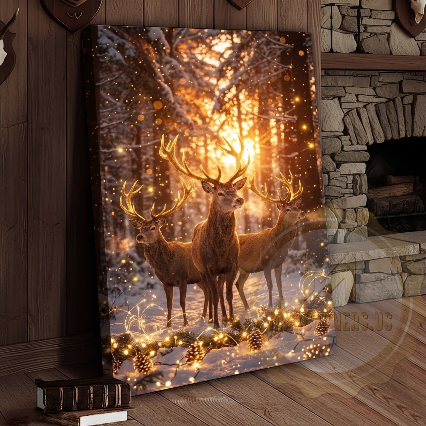 Magical Forest Deer Canvas Wall Art - Golden Hour Wildlife Scene