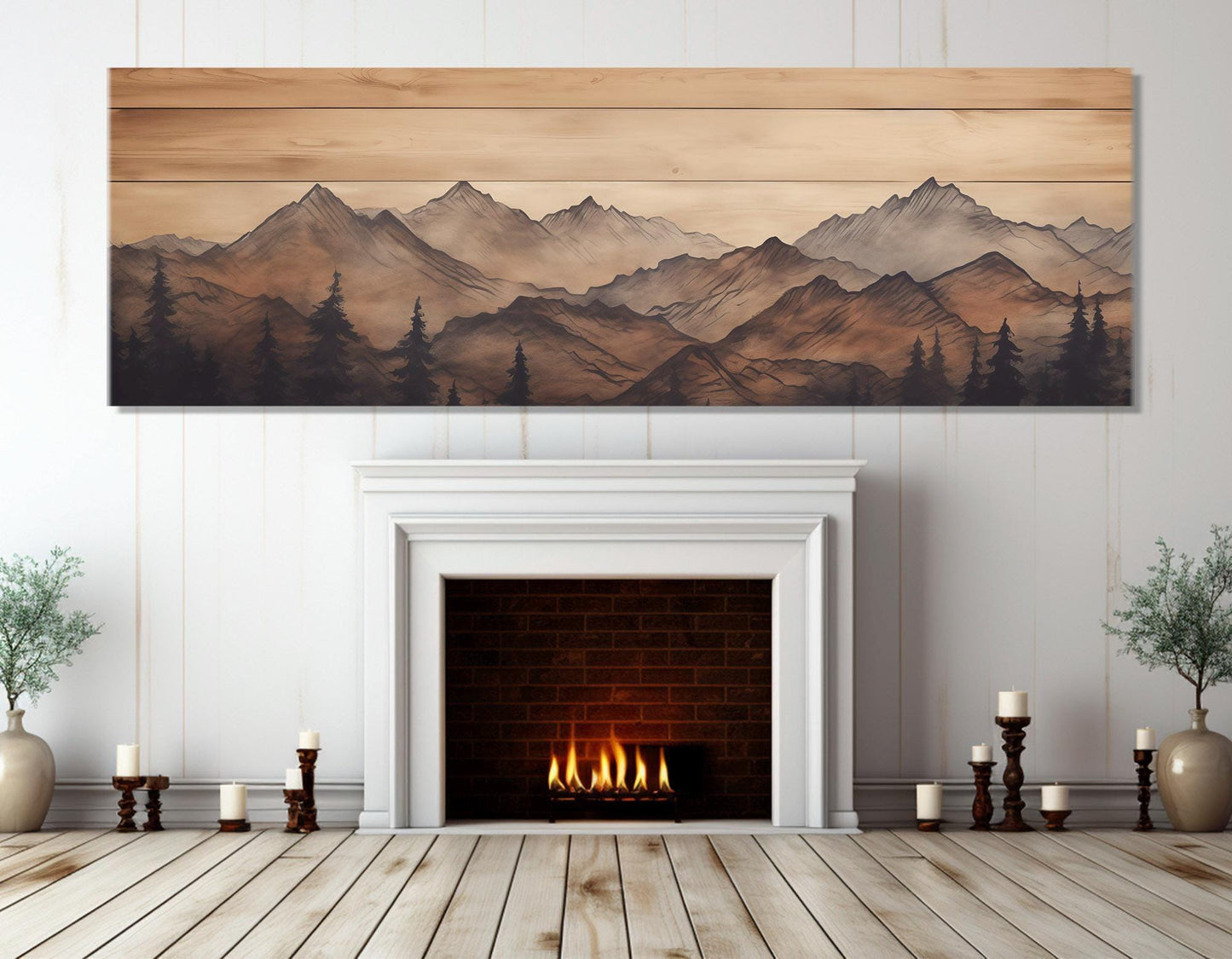 Mountains Wall Art - Soft Tones Mountains Painting on Wooden Canvas Print | Ready to Hang