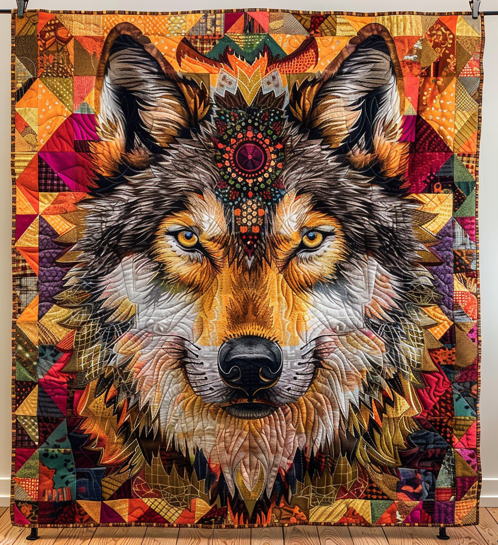 Wolf Native Quilted Blanket - Throw (55" x 60")