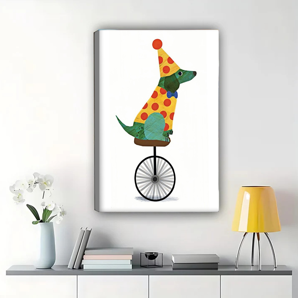 Circus Dog on Unicycle Wall Art - Whimsical Pet Print