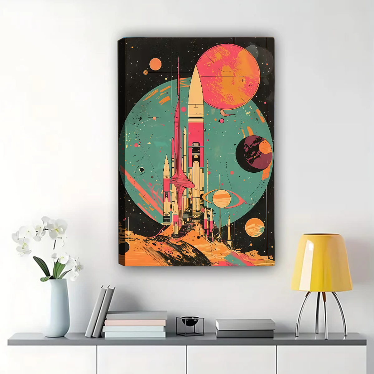 Retro Space Rocket Art Print - Vintage Sci-Fi Wall Decor Canvas Wall Art