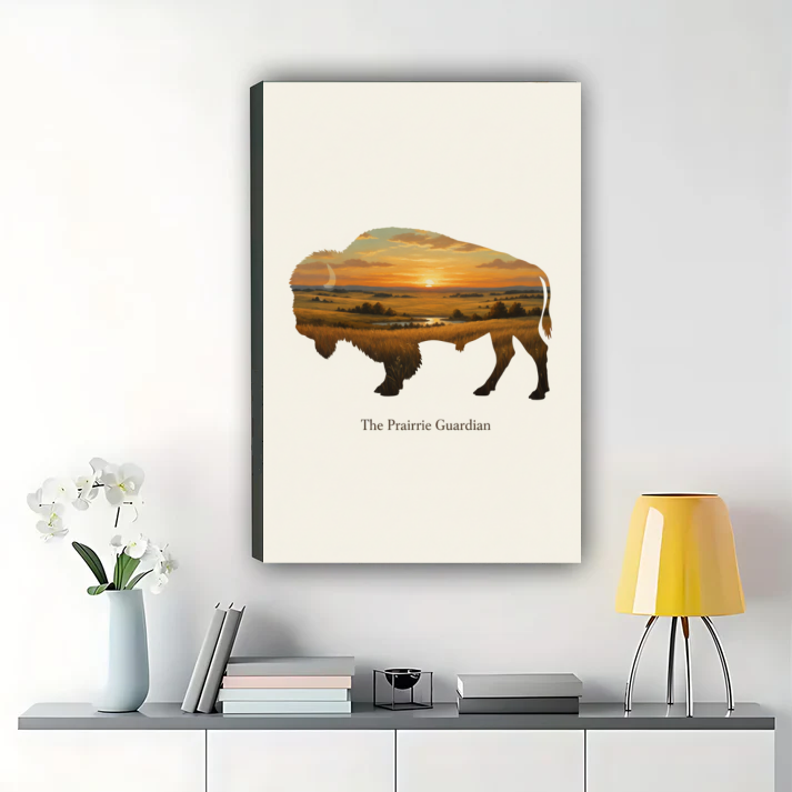 The Prairie Guardian - Bison Sunset Prairie Wall Art Print
