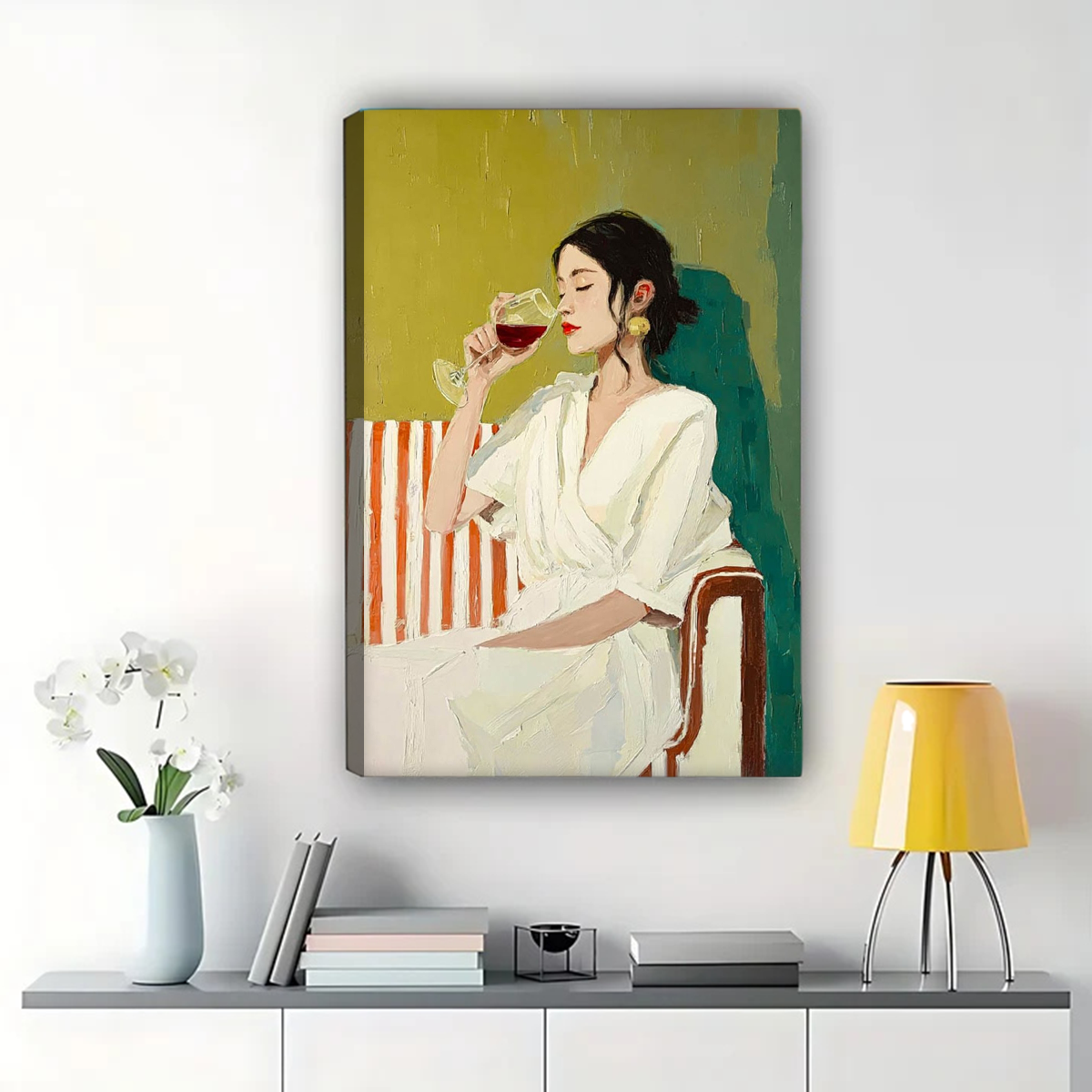 Woman with Wine Canvas Art - Modern Impressionist Portrait