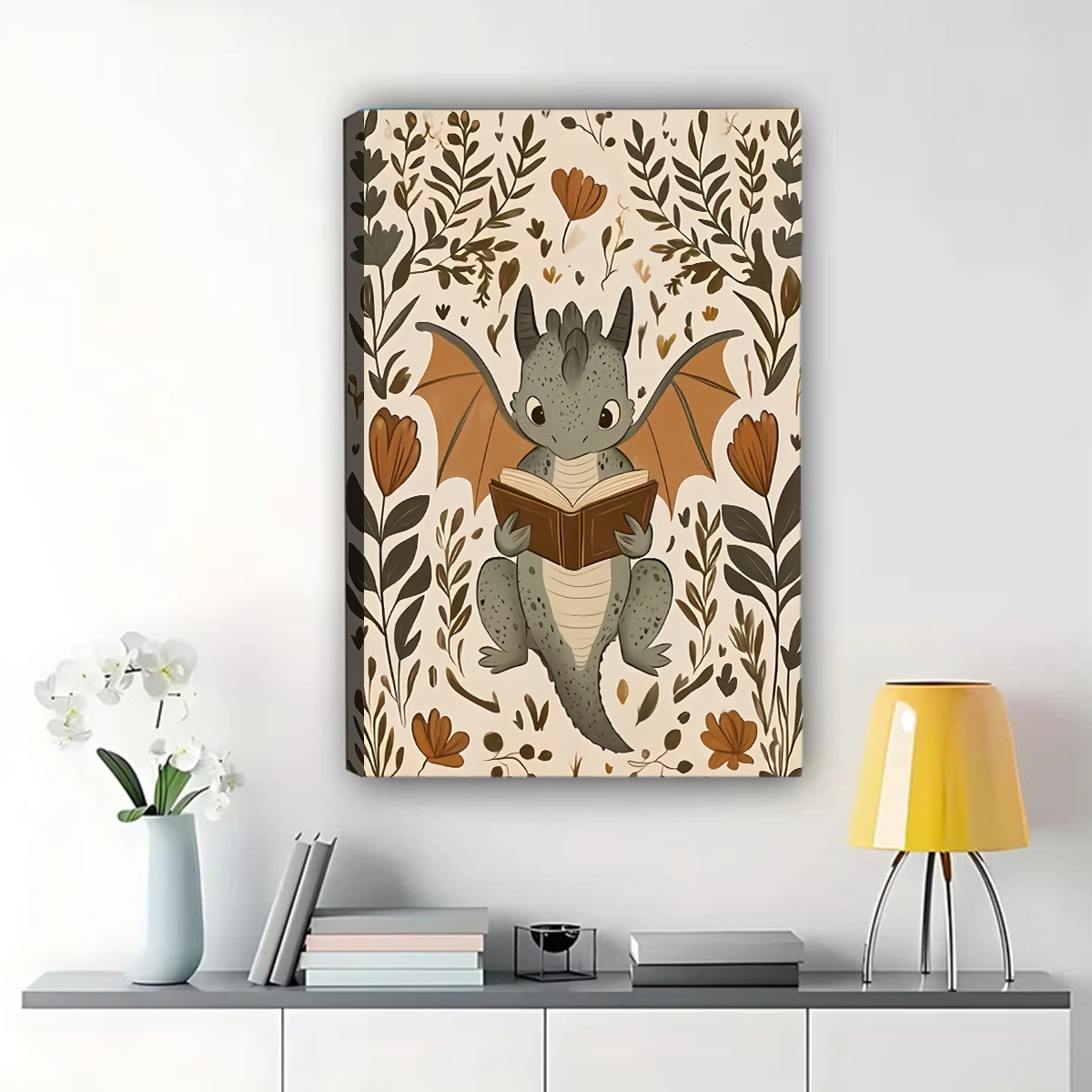 Reading Dragon Framed Wall Art - Whimsical Nursery Decor