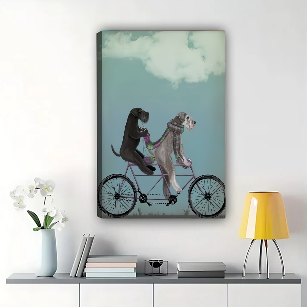 Dogs on Tandem Bike Wall Art - Whimsical Pet Canvas Print