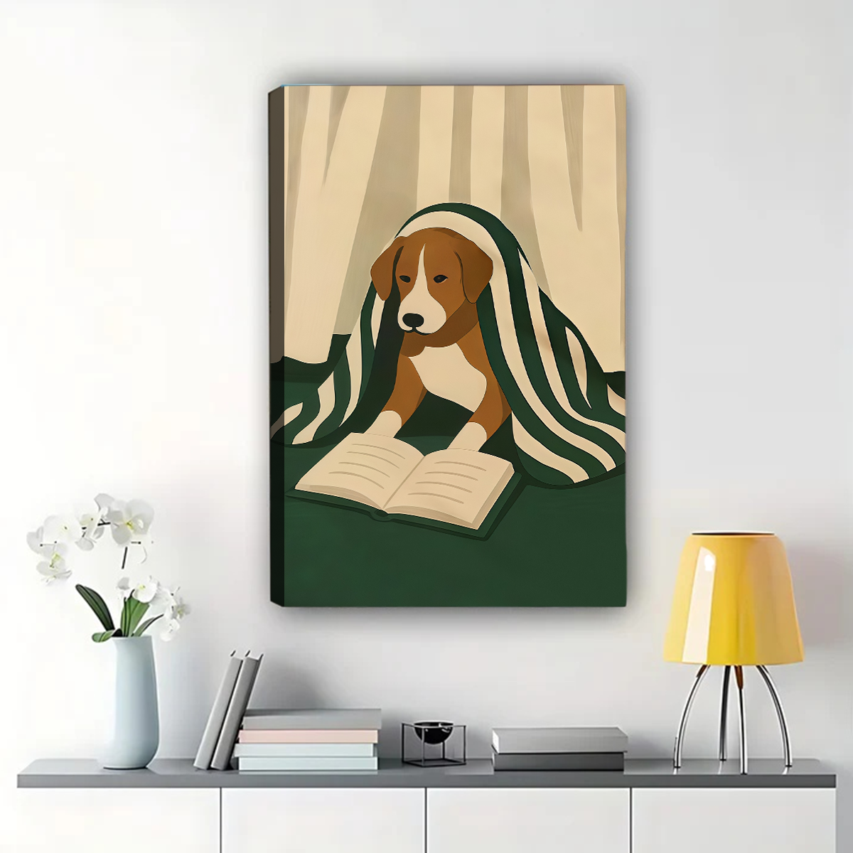 Dog Reading Book Framed Wall Art - Modern Minimalist Print
