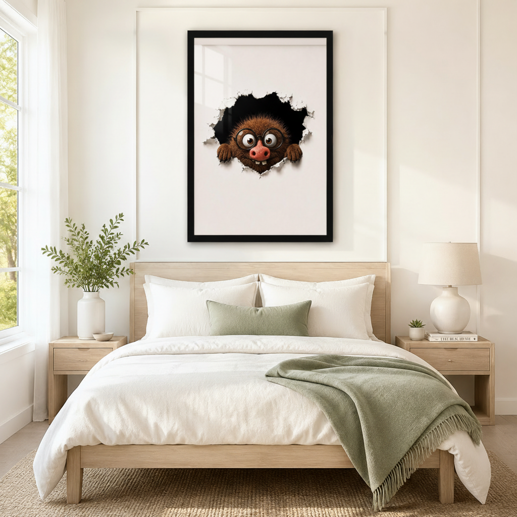 Fuzzy Monster Peeking Through Wall Canvas Print