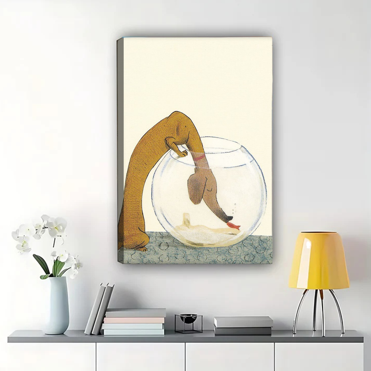 Dog in Fishbowl Wall Art - Whimsical Pet Illustration Print