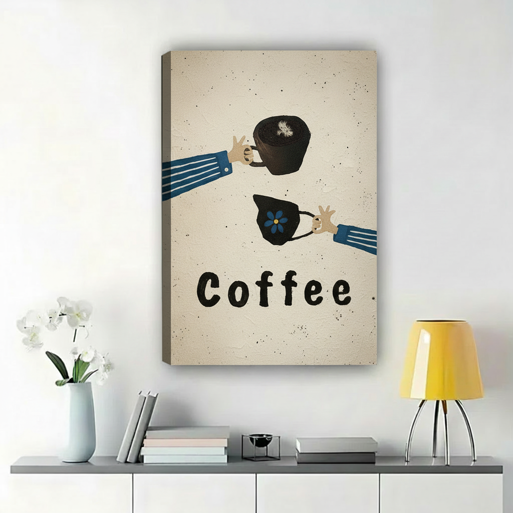 Retro Coffee Pot & Cup Art Print – Vintage Kitchen Wall Art Canvas