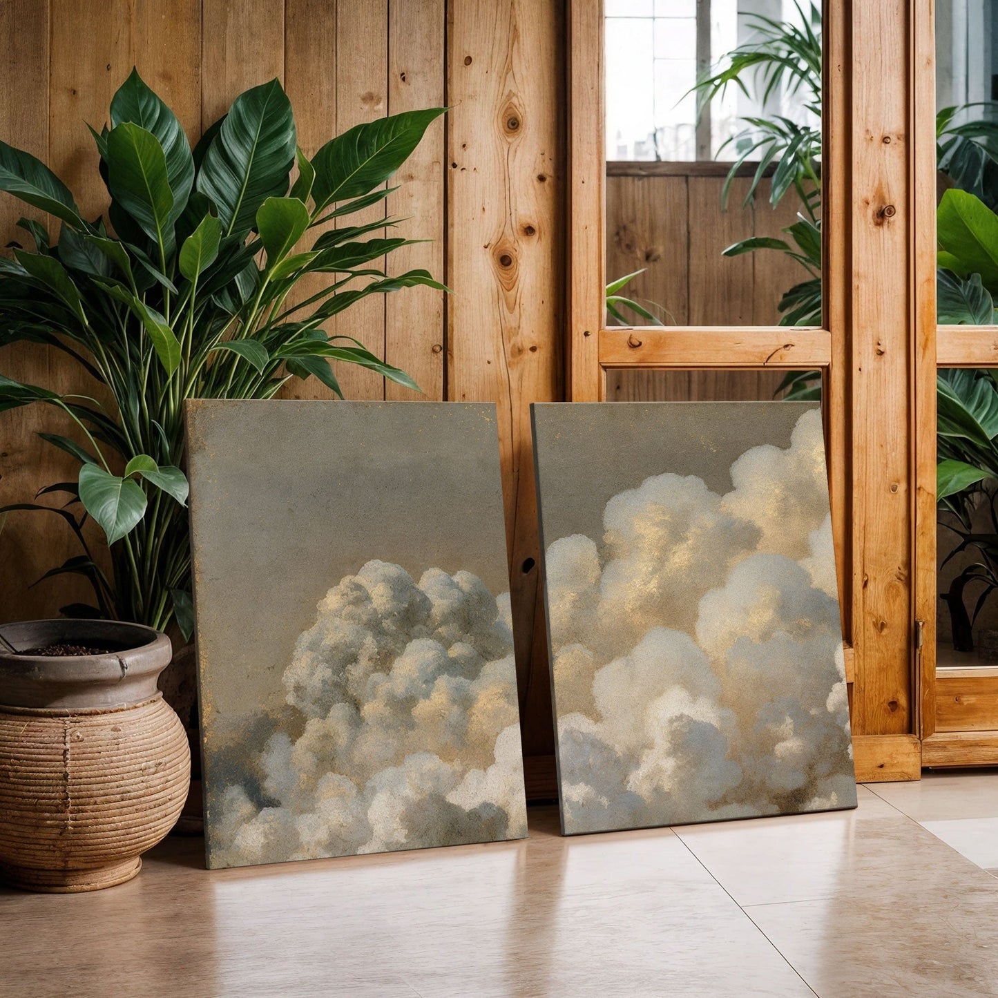 Clouds Neutral Abstract Duo Wall Art