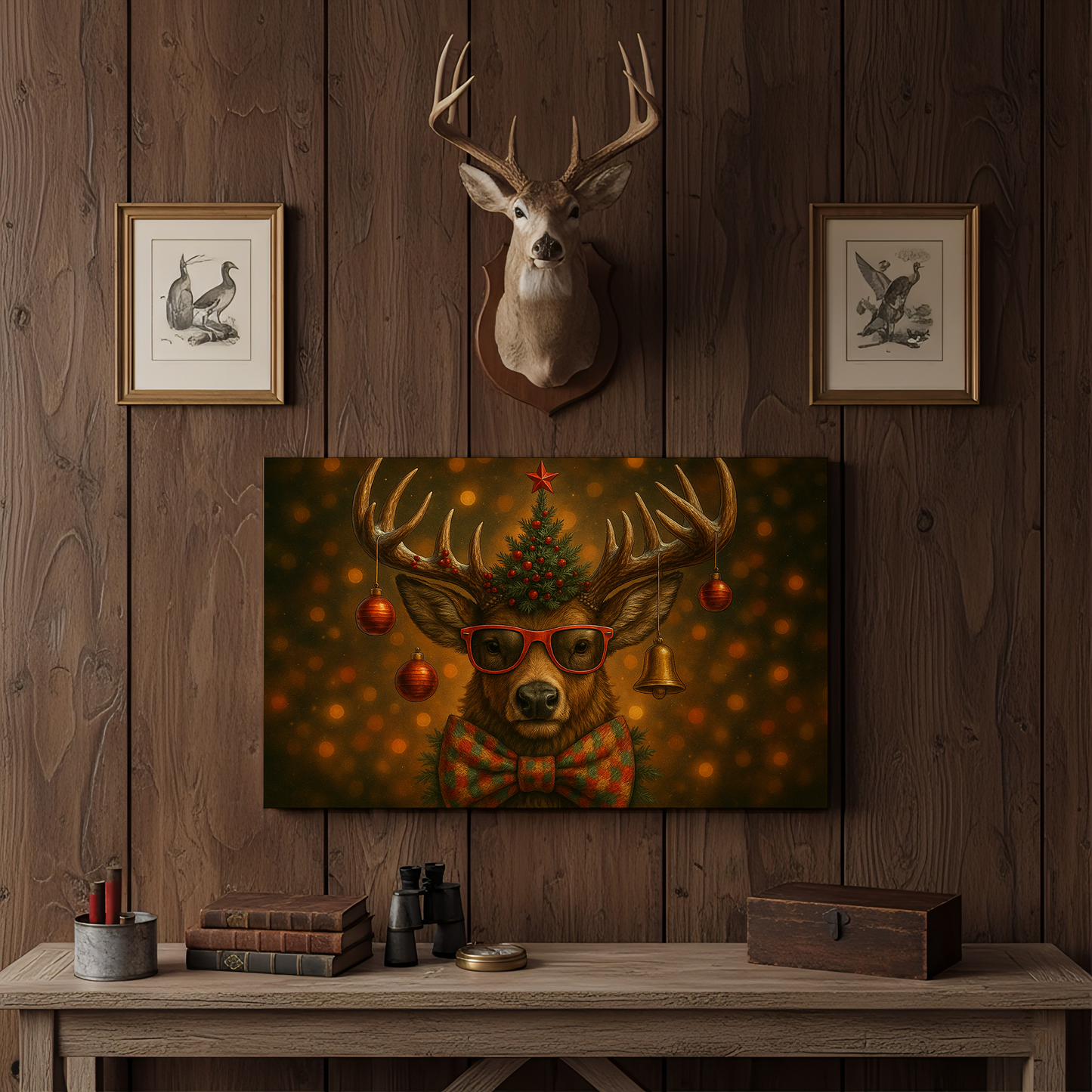 Deer Christmas Party 3D Wrapped Canvas Wall Art