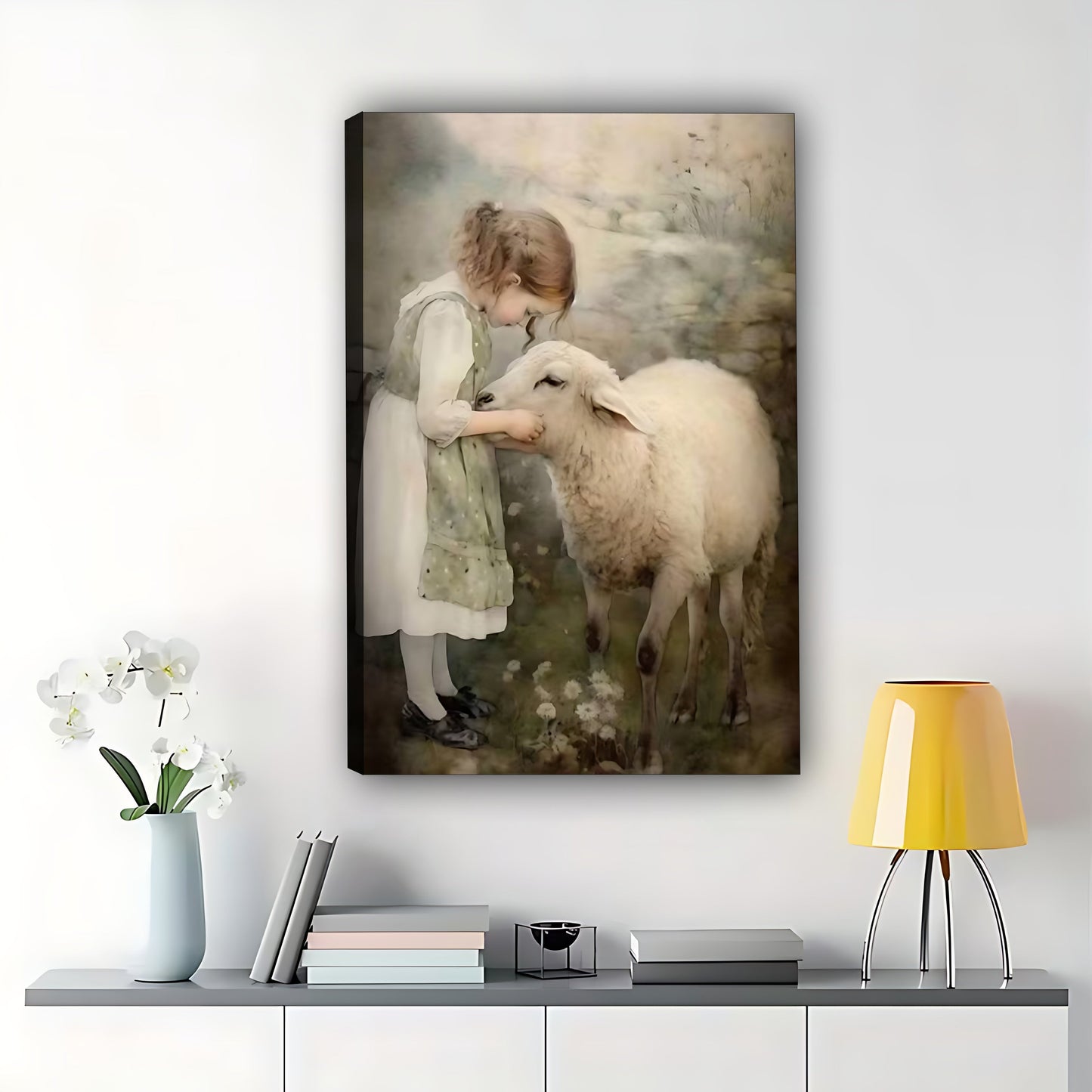 Pastoral Sheep Figure Canvas Wall Art - Rustic Home Decor