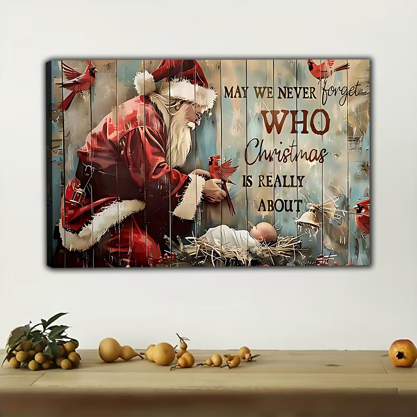 The Festive Who Santa Scene – Whimsical Christmas Wall Art on Natural Wood Grain Canvas