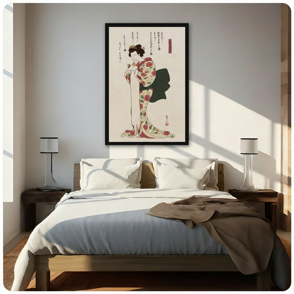 Japanese Ukiyo-e Woman Cat Canvas Art Wall Art