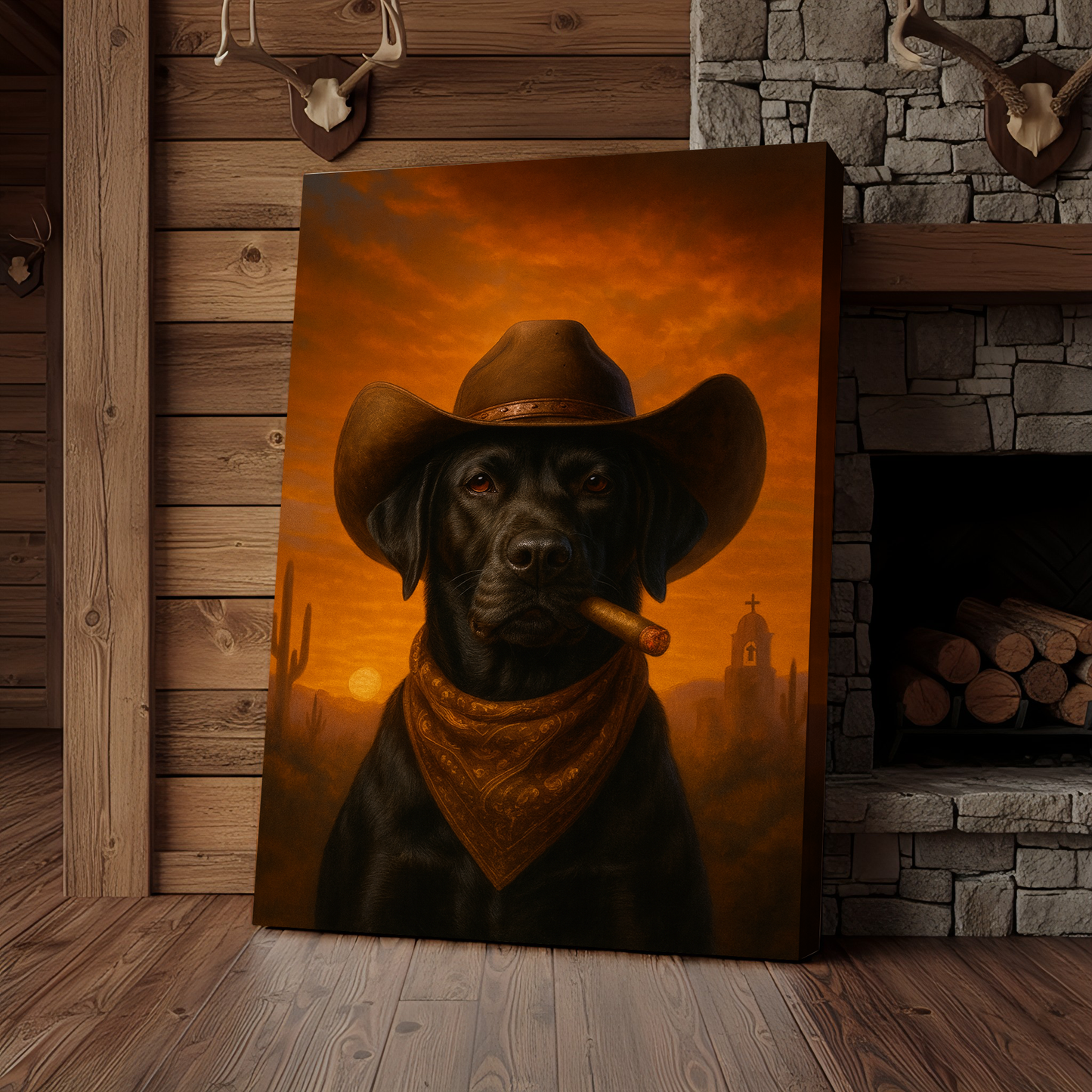 Dog Cowboy Sunset 3D Wrapped Canvas Wall Art