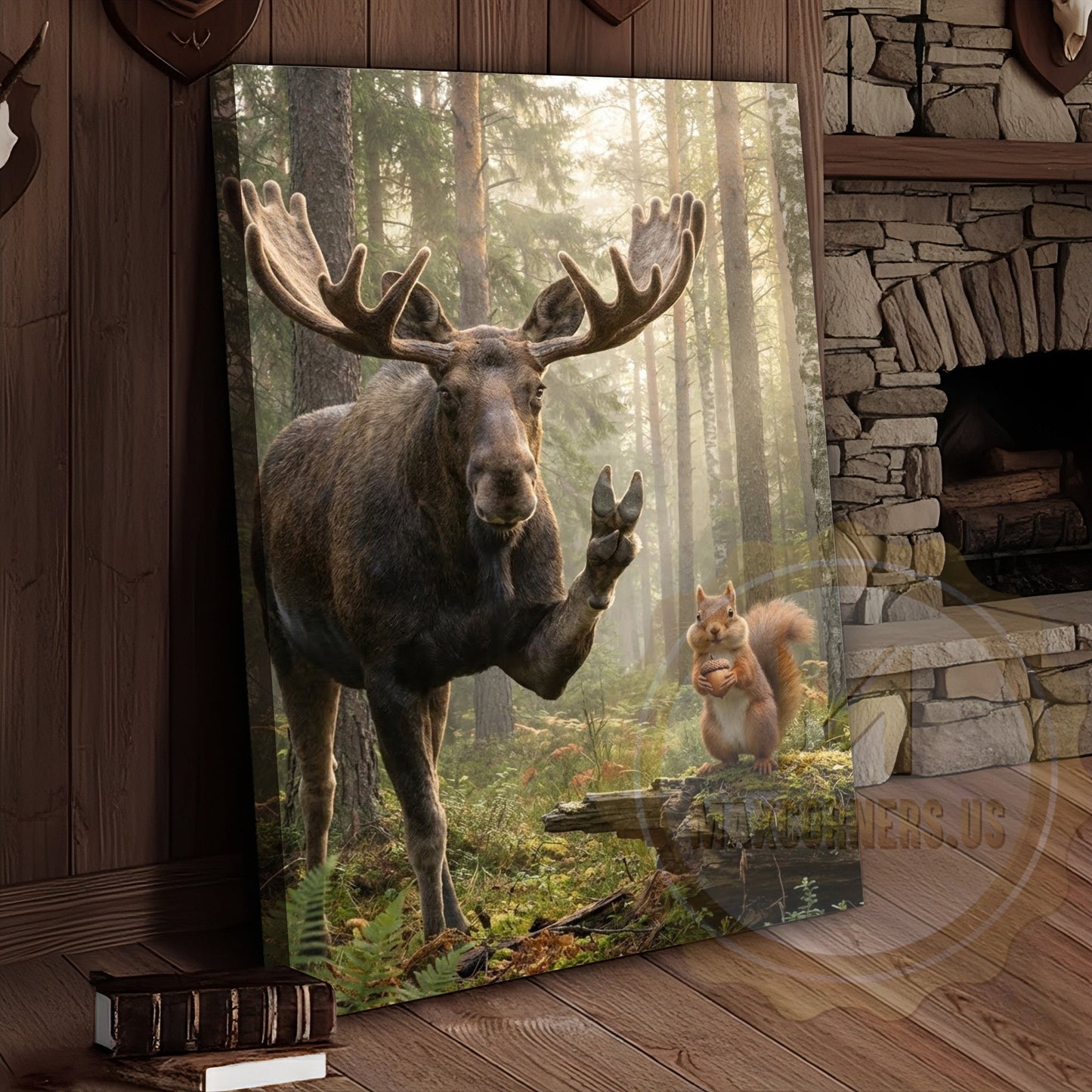 Funny Moose Selfie Canvas Wall Art - Forest Animals Photo Humor Print