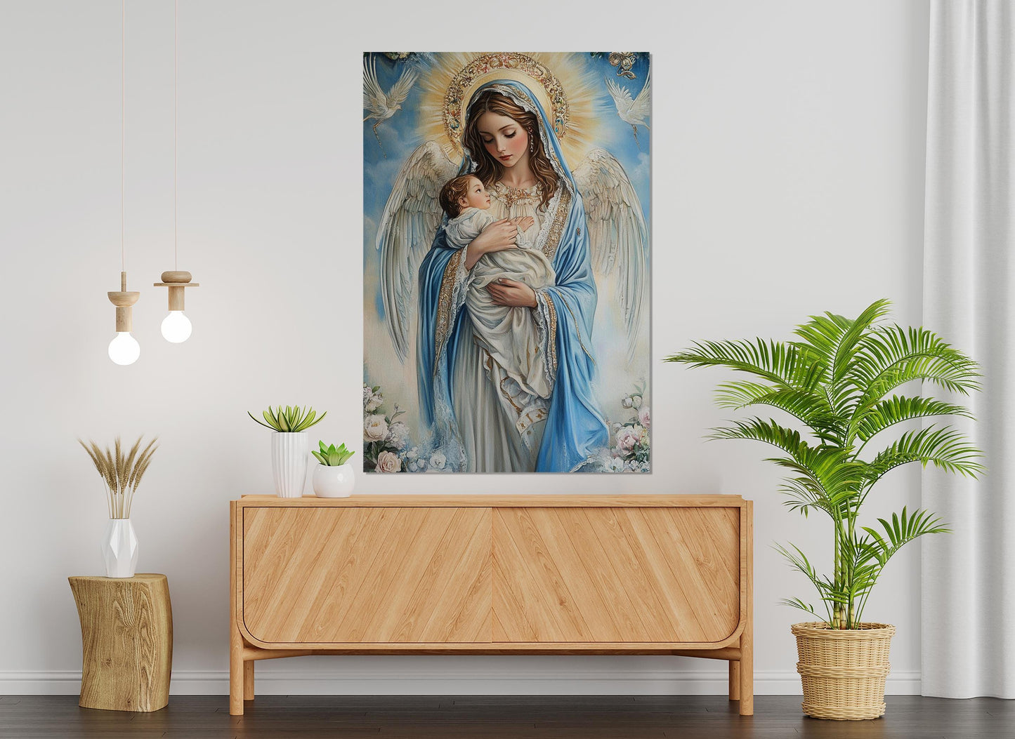 Virgin Mary Canvas Print – Mary and Jesus Painting | Framed Religious Wall Art