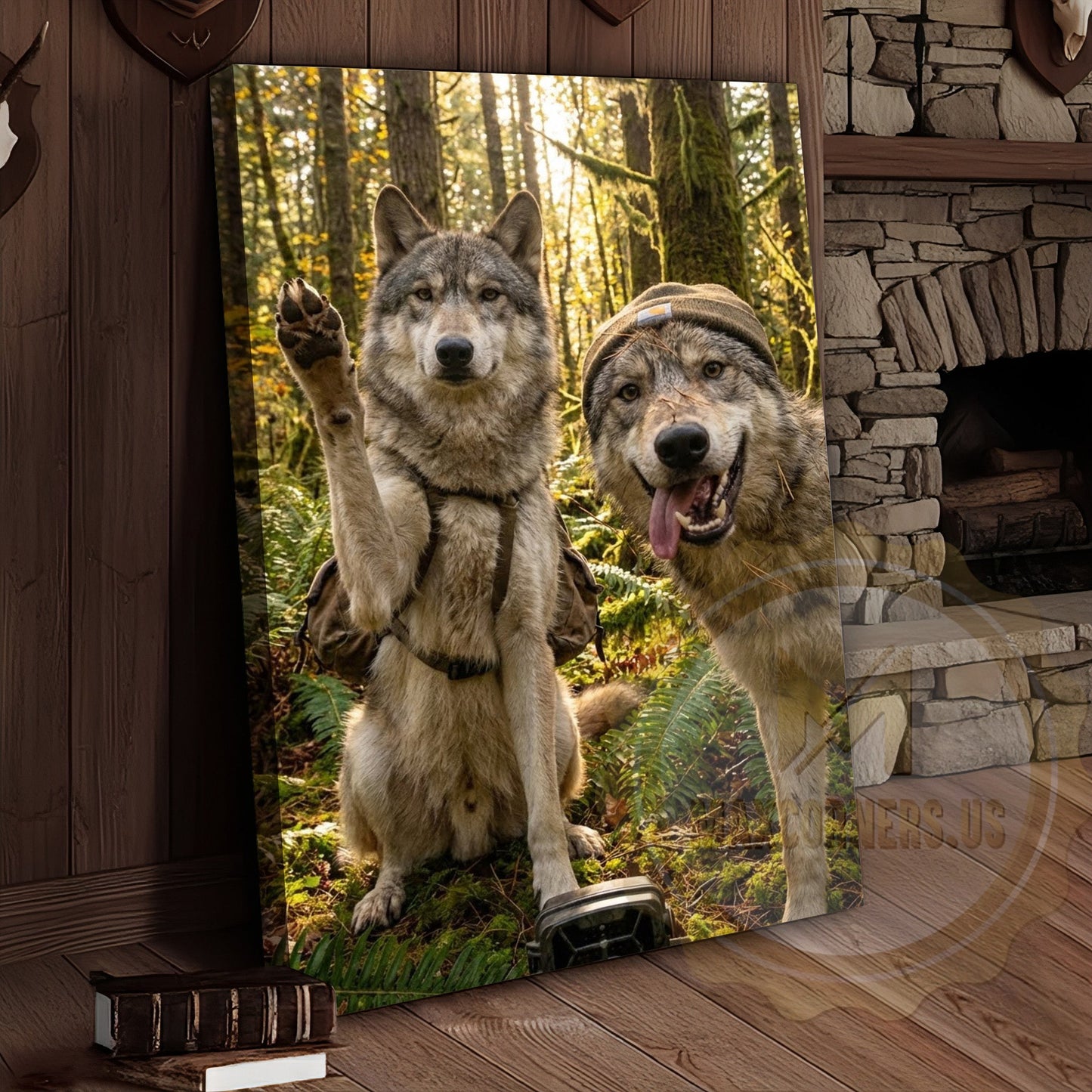 Funny Wolf Selfie Canvas Wall Art - Forest Pack Humor Print