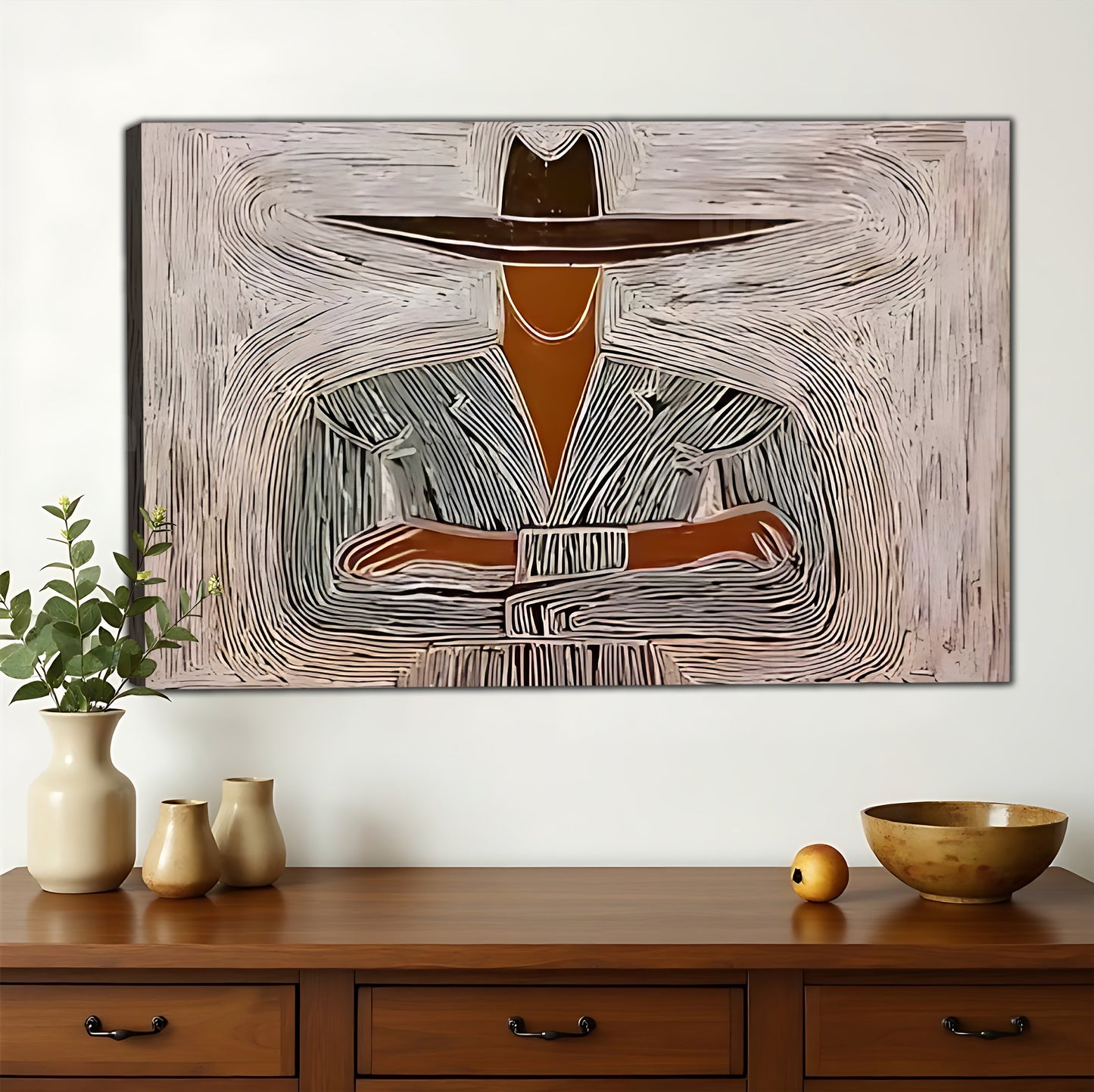 The Zen Abstract Figure – Calm Minimalist Wall Art on Natural Wood Canvas
