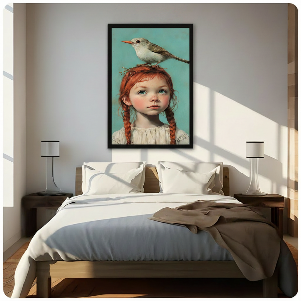 Girl With Bird Portrait Canvas Wall Art