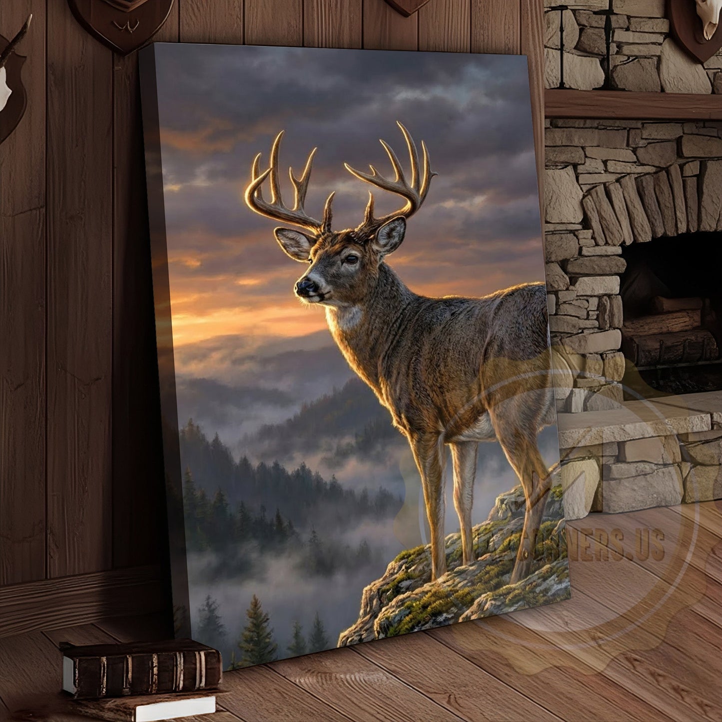 Deer Canvas Majestic Sunset Mountain Landscape Canvas Wall Art